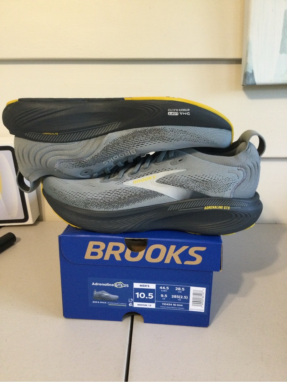 Brooks Gray Running Shoes with Yellow Soles - Picture 2 of 6